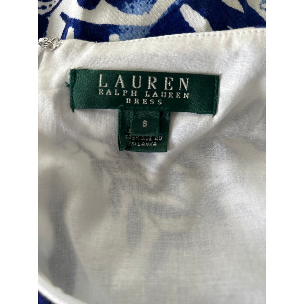 Ralph Lauren, blue and white bold floral midi sleeveless dress, size 4 - Picture 10 of 11